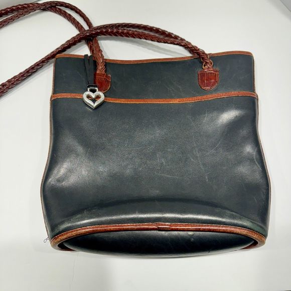 BRIGHTON Black & Brown Genuine Leather Bucket Tote - VINTAGE - Picture 11 of 12